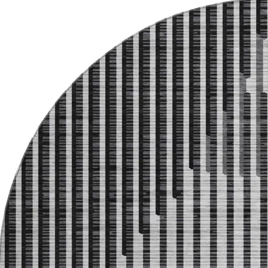 8' Gray And Ivory Geometric Washable Round Rug With UV Protection Photo 3