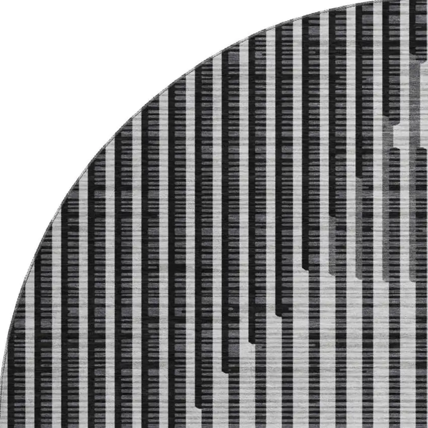 8' Gray And Ivory Geometric Washable Round Rug With UV Protection Photo 3