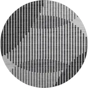 Photo of 8' Gray And Ivory Geometric Washable Round Rug With UV Protection