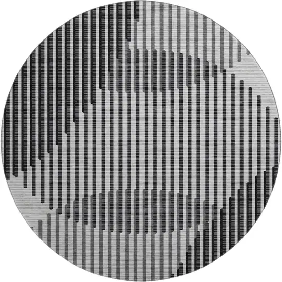 8' Gray And Ivory Geometric Washable Round Rug With UV Protection Photo 1
