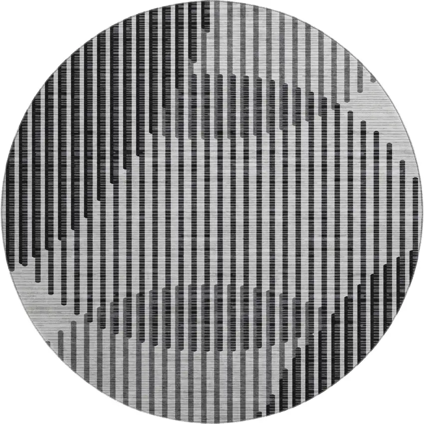 8' Gray And Ivory Geometric Washable Round Rug With UV Protection Photo 1