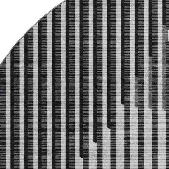 8' Gray And Ivory Geometric Washable Round Rug With UV Protection Photo 2