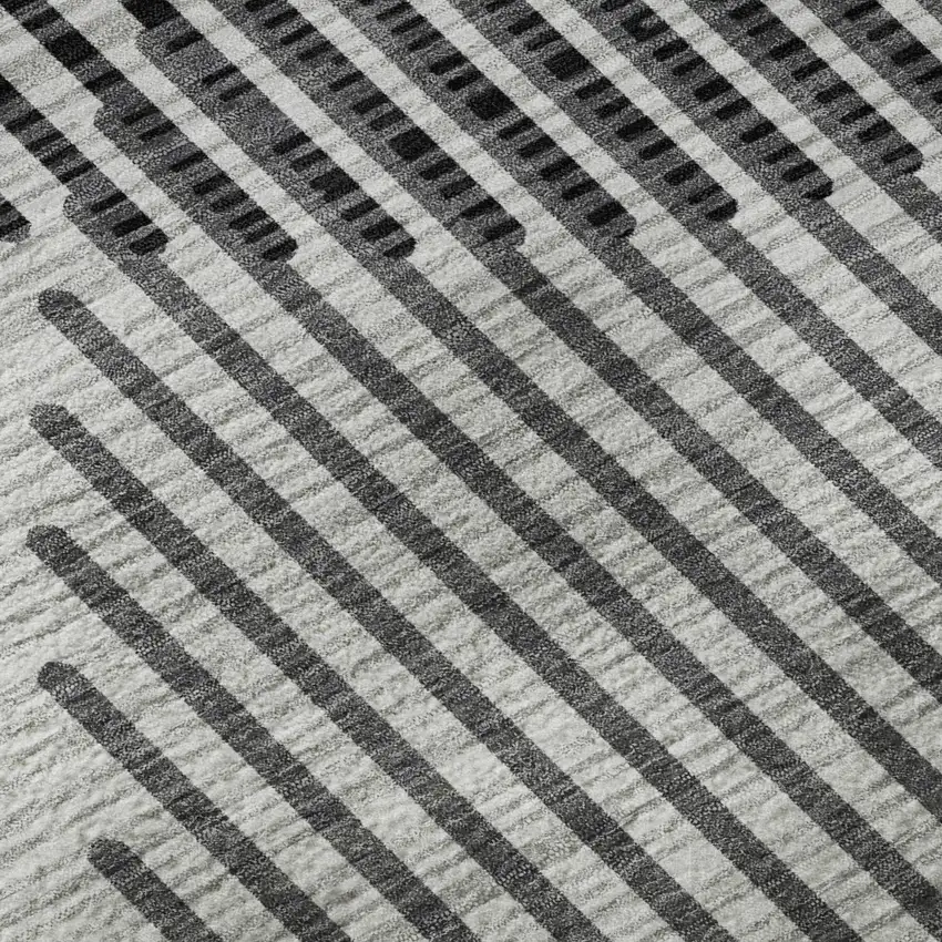 8' Gray And Ivory Geometric Washable Round Rug With UV Protection Photo 8