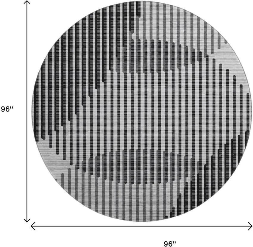 8' Gray And Ivory Geometric Washable Round Rug With UV Protection Photo 9