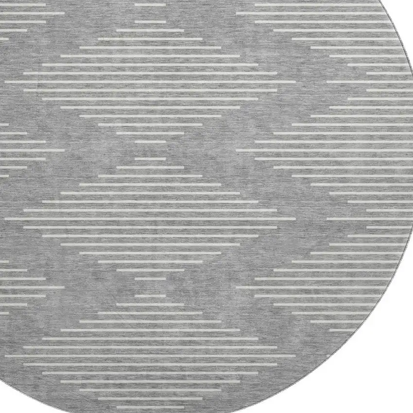 8' Gray And Ivory Geometric Washable Round Rug With UV Protection Photo 2