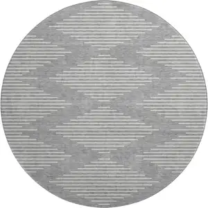 Photo of 8' Gray And Ivory Geometric Washable Round Rug With UV Protection