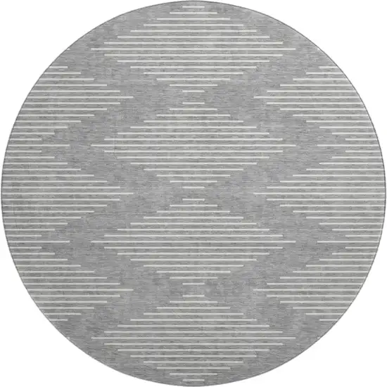 8' Gray And Ivory Geometric Washable Round Rug With UV Protection Photo 1