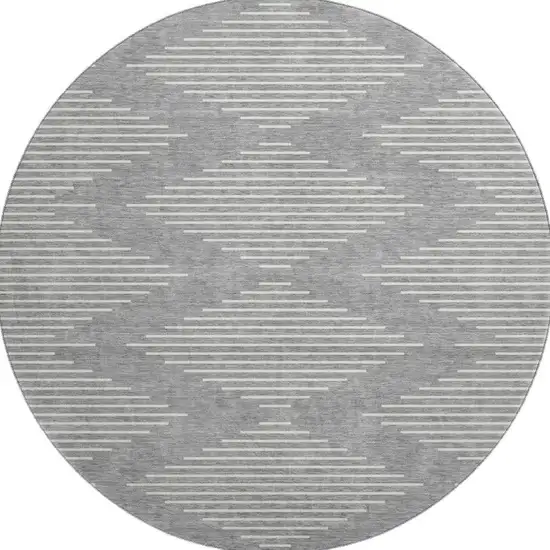8' Gray And Ivory Geometric Washable Round Rug With UV Protection Photo 3