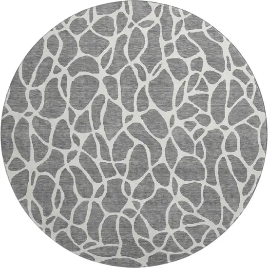 8' Gray And Ivory Geometric Washable Round Rug With UV Protection Photo 1