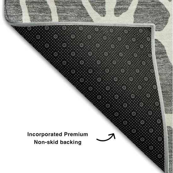 8' Gray And Ivory Geometric Washable Round Rug With UV Protection Photo 4