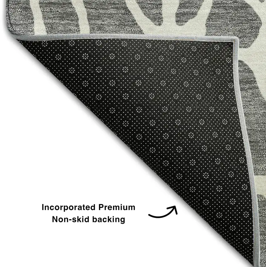 8' Gray And Ivory Geometric Washable Round Rug With UV Protection Photo 4