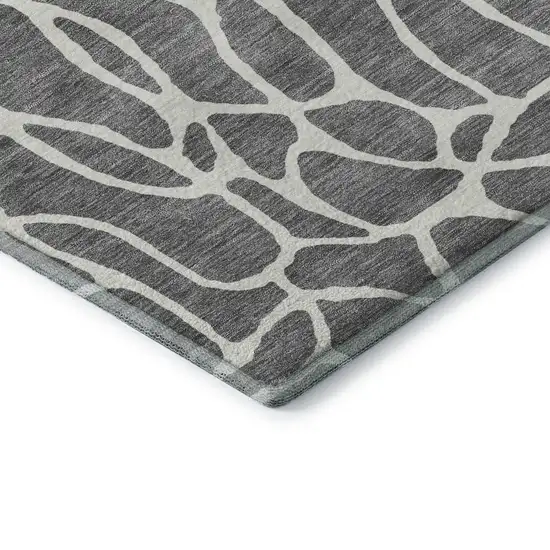 8' Gray And Ivory Geometric Washable Round Rug With UV Protection Photo 5