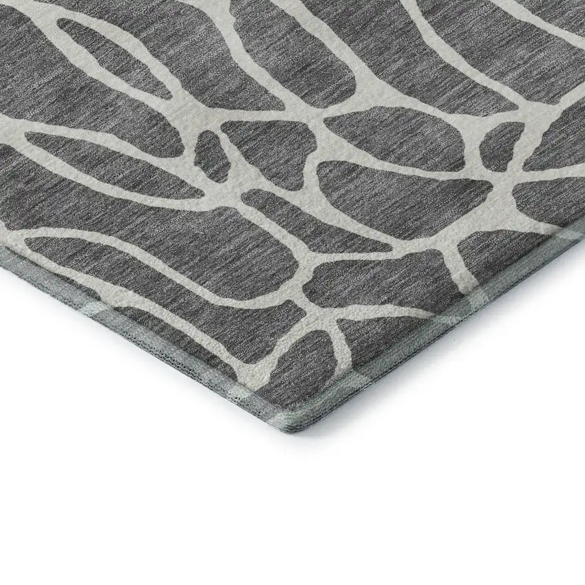 8' Gray And Ivory Geometric Washable Round Rug With UV Protection Photo 5