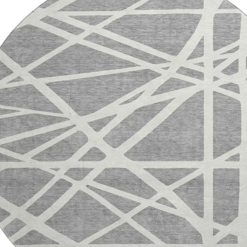 8' Gray And Ivory Geometric Washable Round Rug With UV Protection Photo 2