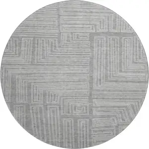 Photo of 8' Gray And Ivory Geometric Washable Round Rug With UV Protection