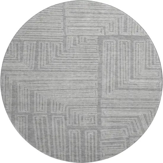 8' Gray And Ivory Geometric Washable Round Rug With UV Protection Photo 1