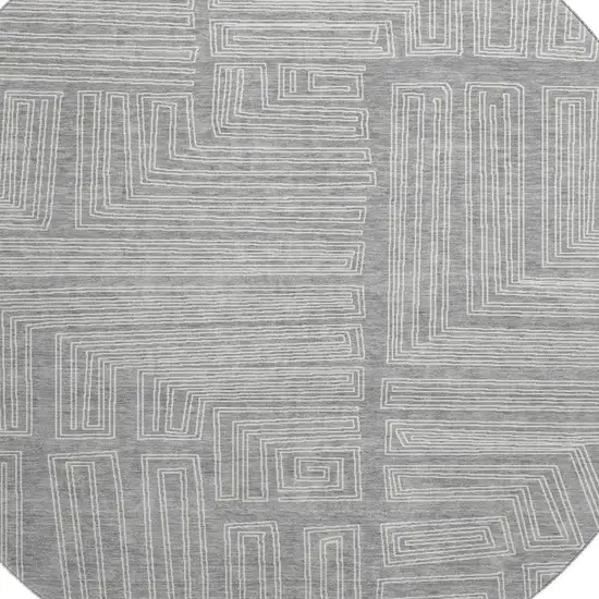 8' Gray And Ivory Geometric Washable Round Rug With UV Protection Photo 2