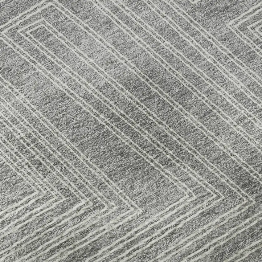 8' Gray And Ivory Geometric Washable Round Rug With UV Protection Photo 8