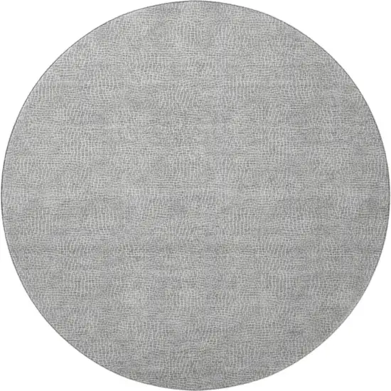 8' Gray And Ivory Geometric Washable Round Rug With UV Protection Photo 3