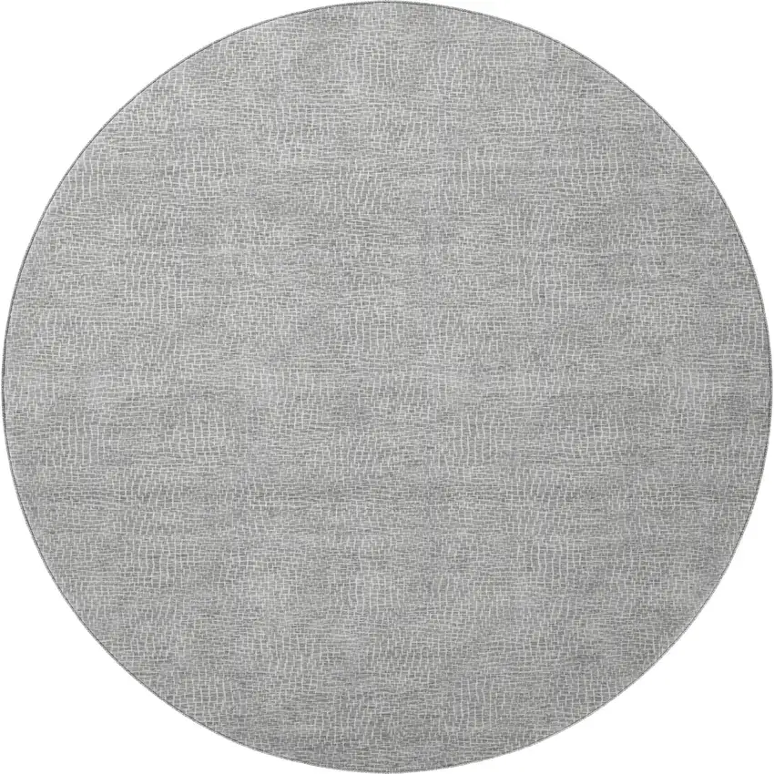 8' Gray And Ivory Geometric Washable Round Rug With UV Protection Photo 3