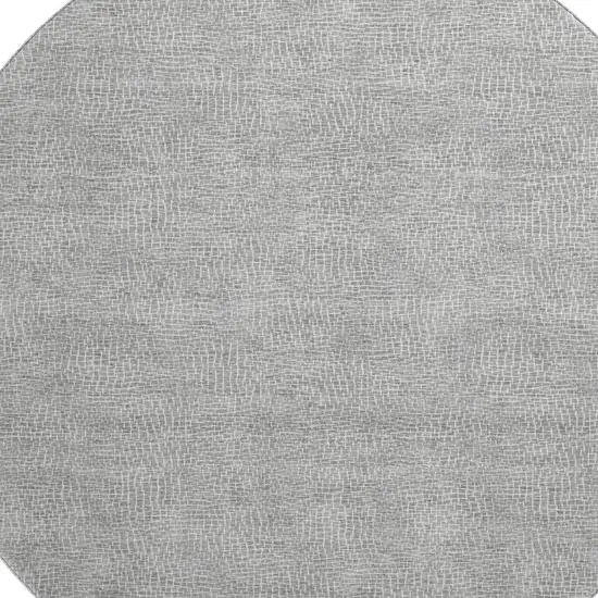 8' Gray And Ivory Geometric Washable Round Rug With UV Protection Photo 2