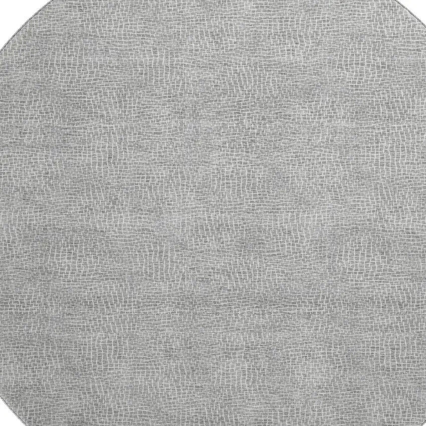 8' Gray And Ivory Geometric Washable Round Rug With UV Protection Photo 2