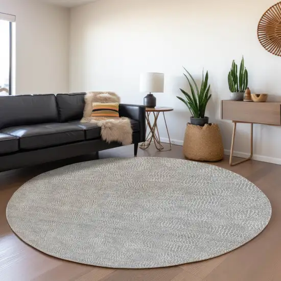 8' Gray And Ivory Geometric Washable Round Rug With UV Protection Photo 4