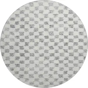 Photo of 8' Gray And Ivory Geometric Washable Round Rug With UV Protection