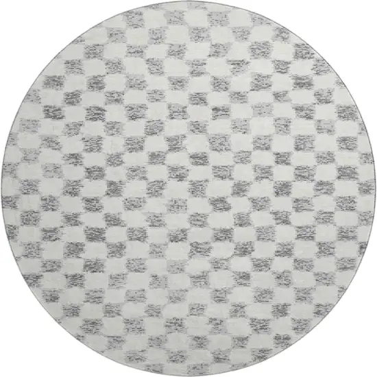8' Gray And Ivory Geometric Washable Round Rug With UV Protection Photo 1