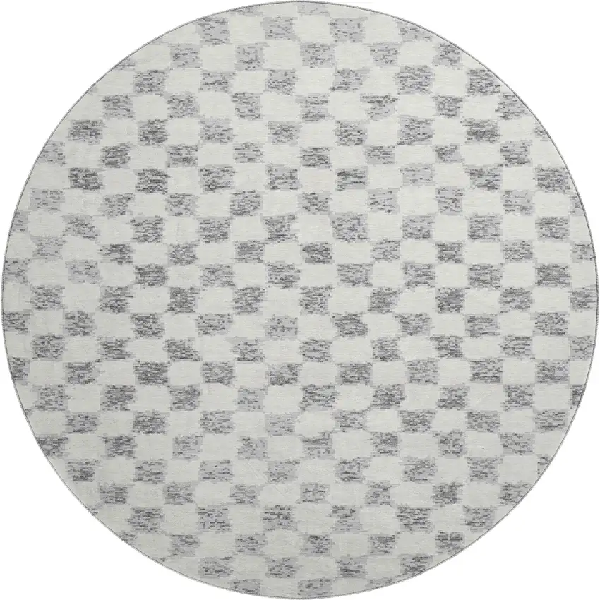 8' Gray And Ivory Geometric Washable Round Rug With UV Protection Photo 1