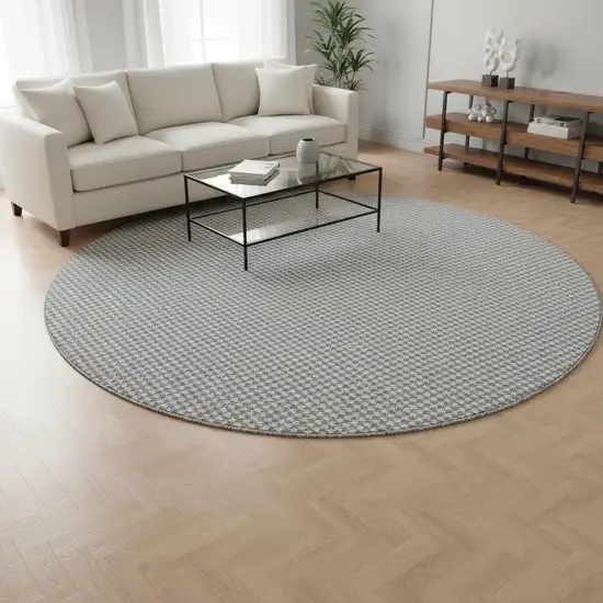 8' Gray And Ivory Houndstooth Washable Round Rug With UV Protection Photo 1