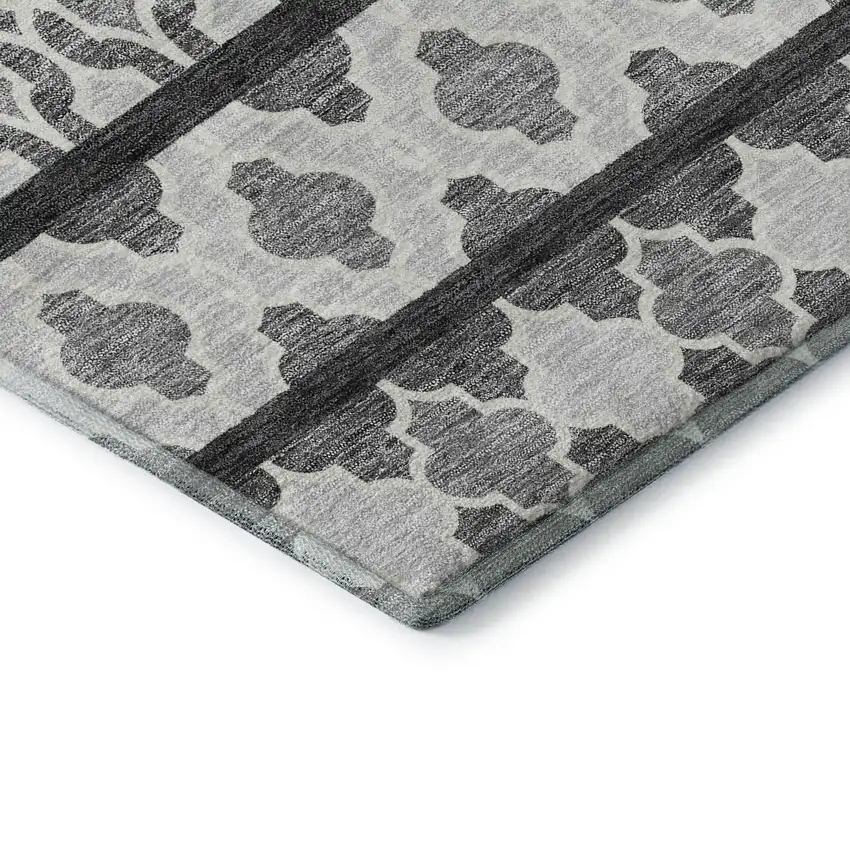 8' Gray And Ivory Ikat Washable Round Rug With UV Protection Photo 7