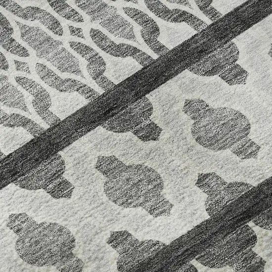 8' Gray And Ivory Ikat Washable Round Rug With UV Protection Photo 9