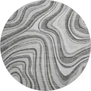 Photo of 8' Gray And Ivory Marble Washable Round Rug With UV Protection