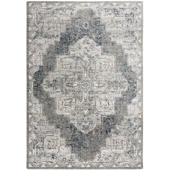 8' Gray And Ivory Medallion Hand Carved Handmade Area Rug Photo 3