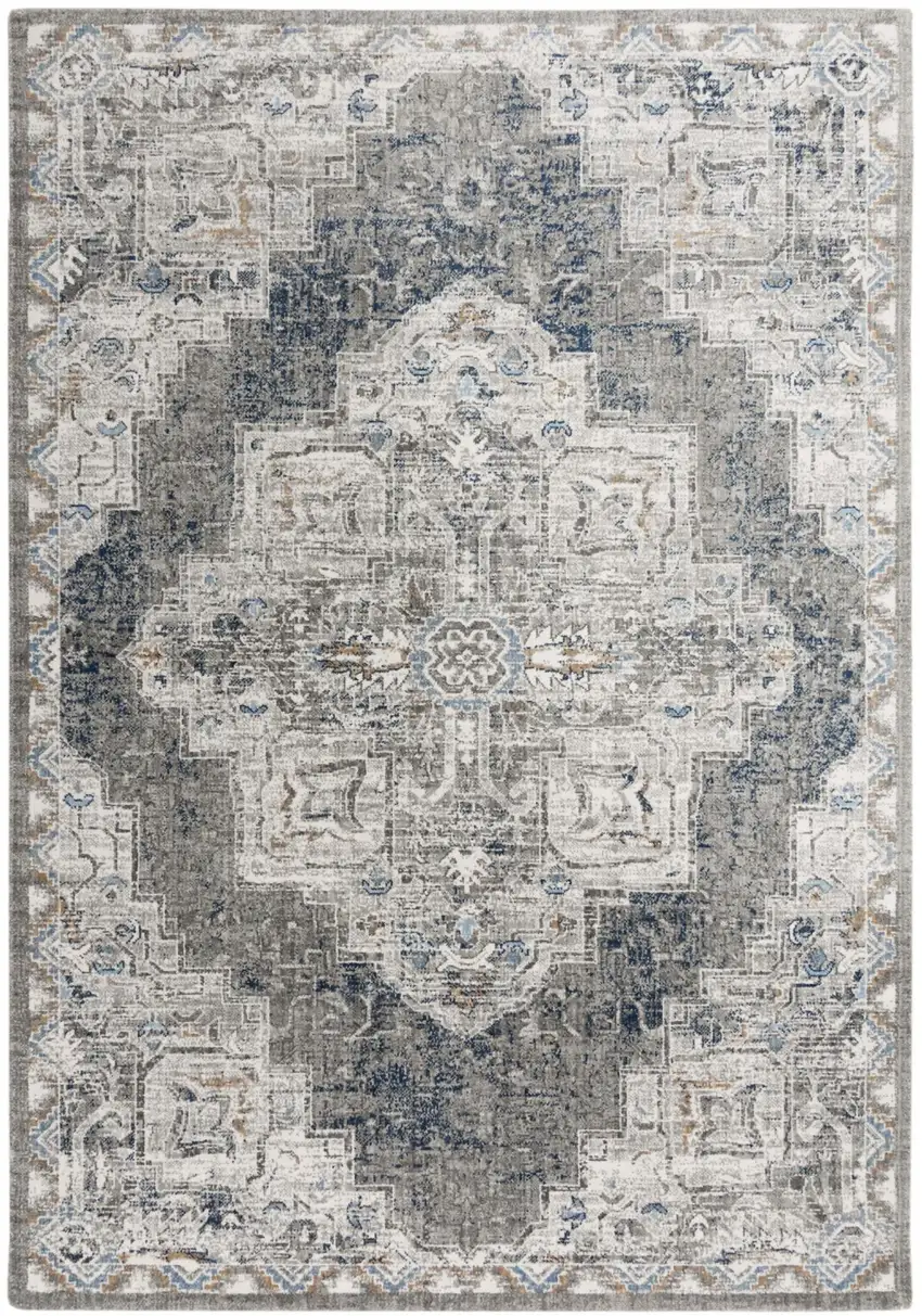 8' Gray And Ivory Medallion Hand Carved Handmade Area Rug Photo 3