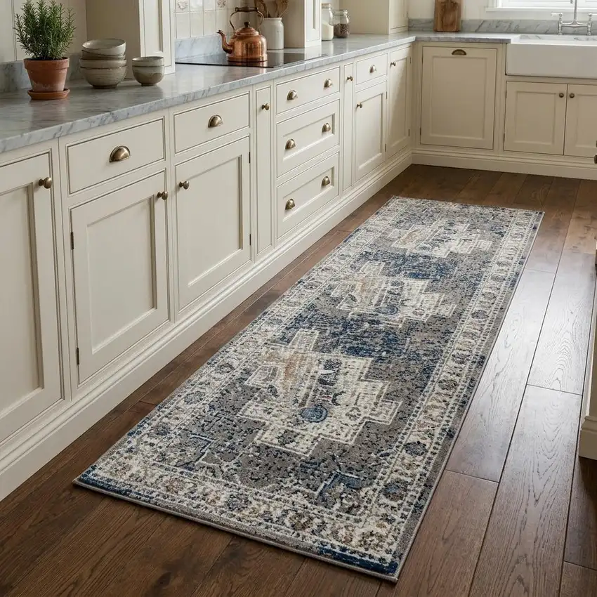 8' Gray And Ivory Medallion Hand Carved Handmade Area Rug Photo 1