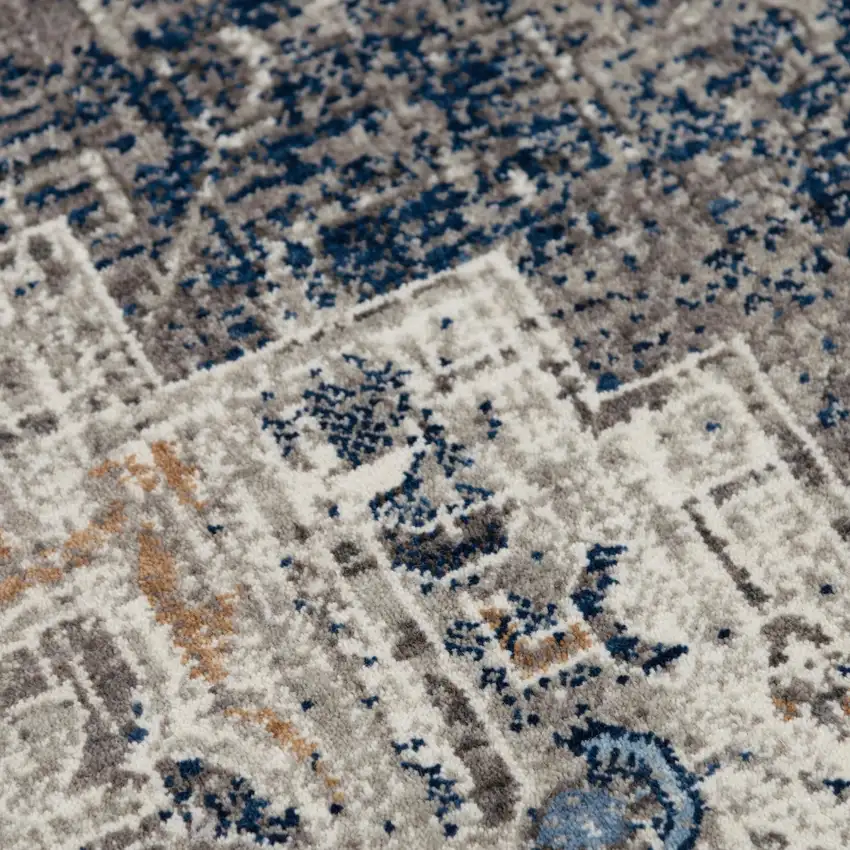 8' Gray And Ivory Medallion Hand Carved Handmade Area Rug Photo 2