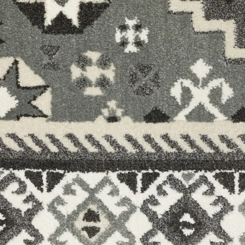 8' Gray And Ivory Medallion Runner Rug Photo 7