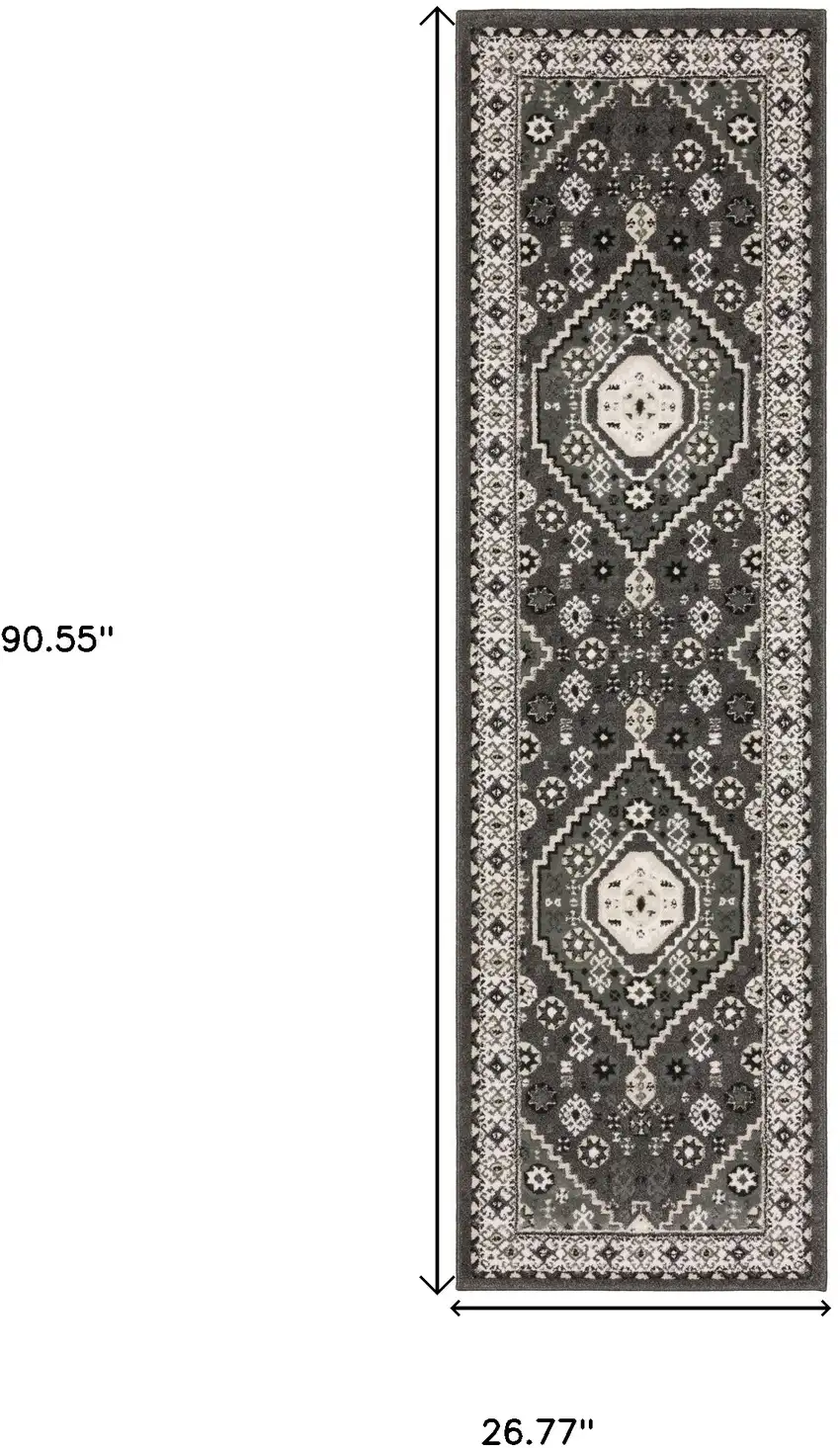 8' Gray And Ivory Medallion Runner Rug Photo 3
