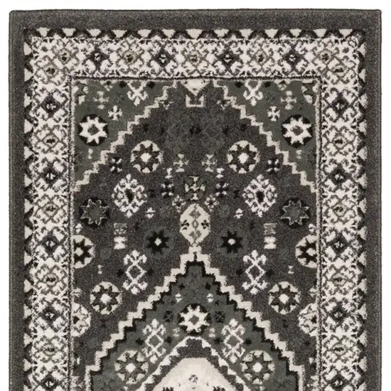 8' Gray And Ivory Medallion Runner Rug Photo 6