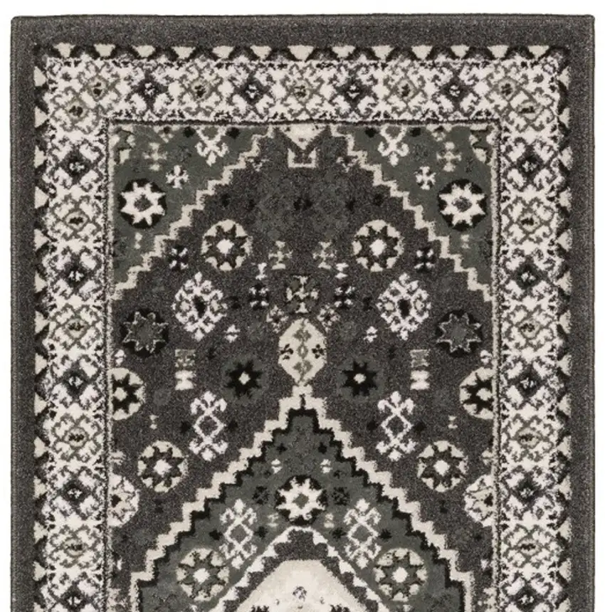 8' Gray And Ivory Medallion Runner Rug Photo 6