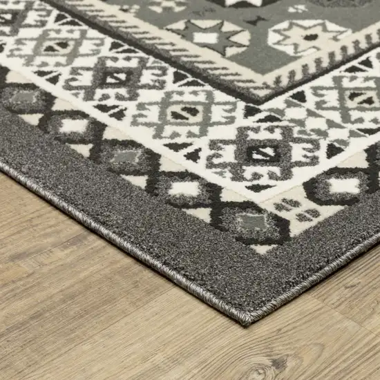8' Gray And Ivory Medallion Runner Rug Photo 8