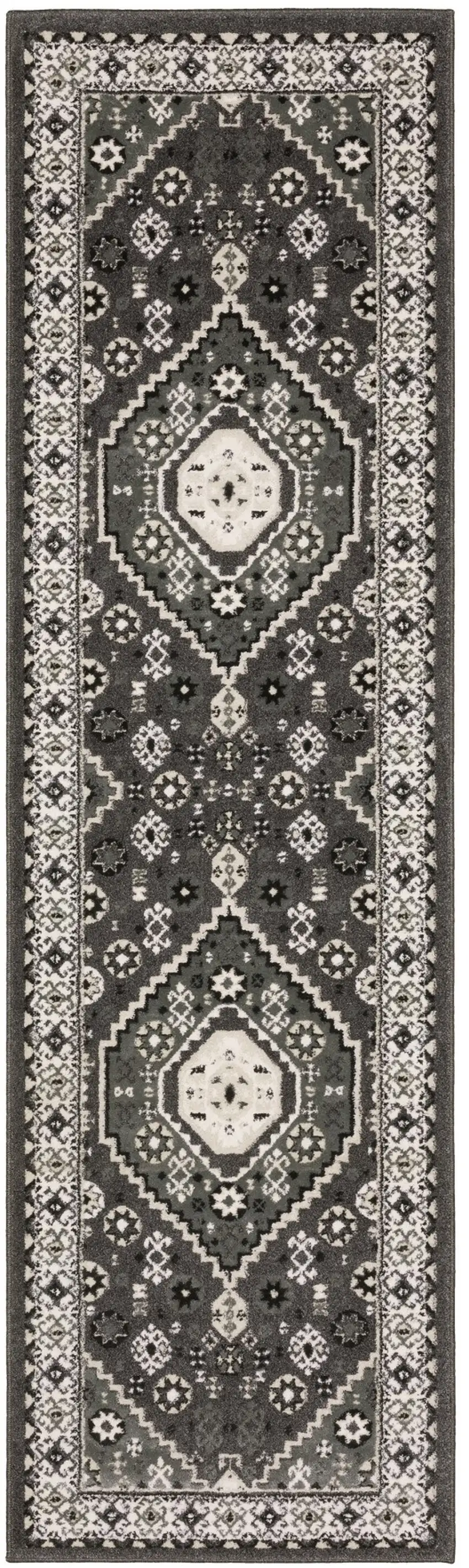 8' Gray And Ivory Medallion Runner Rug Photo 2
