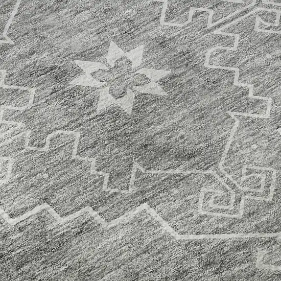 8' Gray And Ivory Medallion Washable Round Rug With UV Protection Photo 9