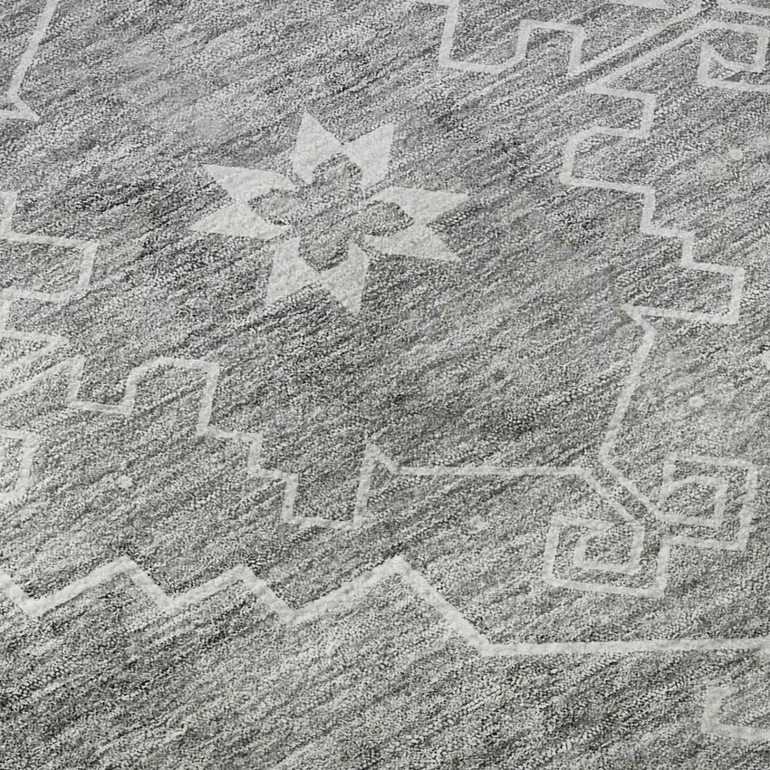 8' Gray And Ivory Medallion Washable Round Rug With UV Protection Photo 9