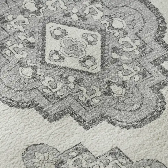 8' Gray And Ivory Medallion Washable Round Rug With UV Protection Photo 9