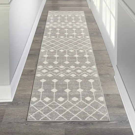 6' Gray And Ivory Moroccan Runner Rug Photo 5