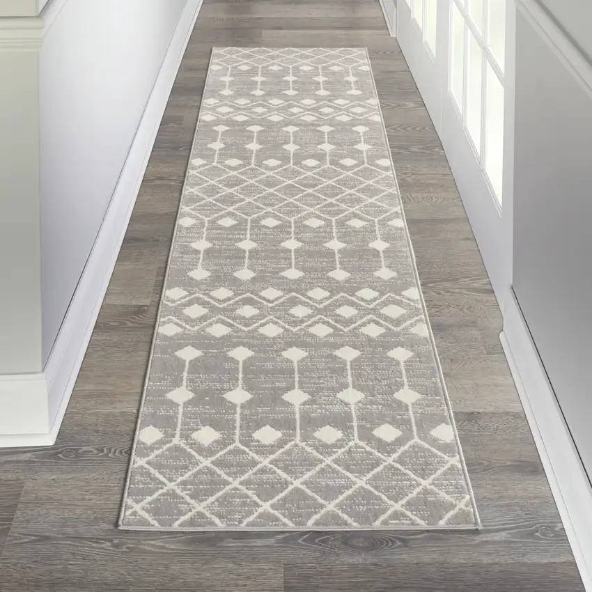 6' Gray And Ivory Moroccan Runner Rug Photo 5