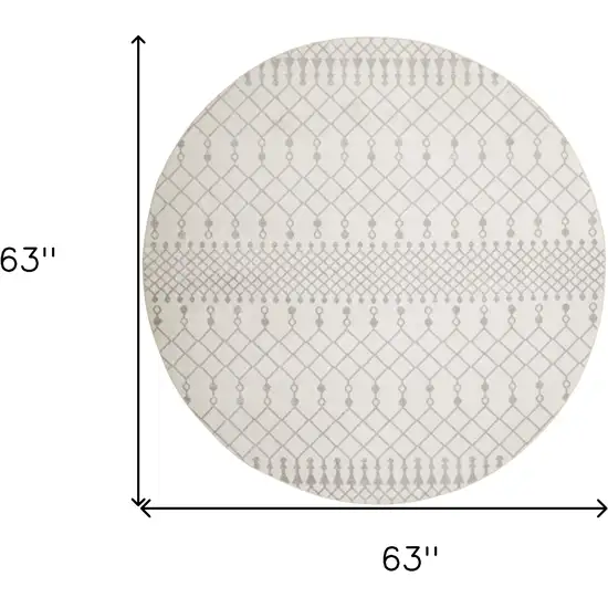 5' Gray And Ivory Moroccan Washable Round Rug Photo 3